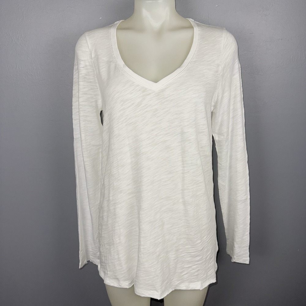 ATM Anthony Thomas Merillo SLUB Jersey V-Neck Tee Women's L White Distressed Hem